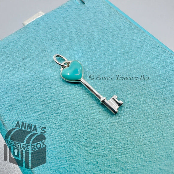 Tiffany & Co. 925 Silver Mini Blue Enamel Love Heart Key Charm (pouch)