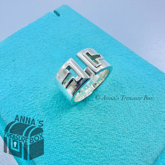 Tiffany & Co. 925 Silver T Cutout Stencil Ring Band Sz. 6 (box, pouch, rbbn)