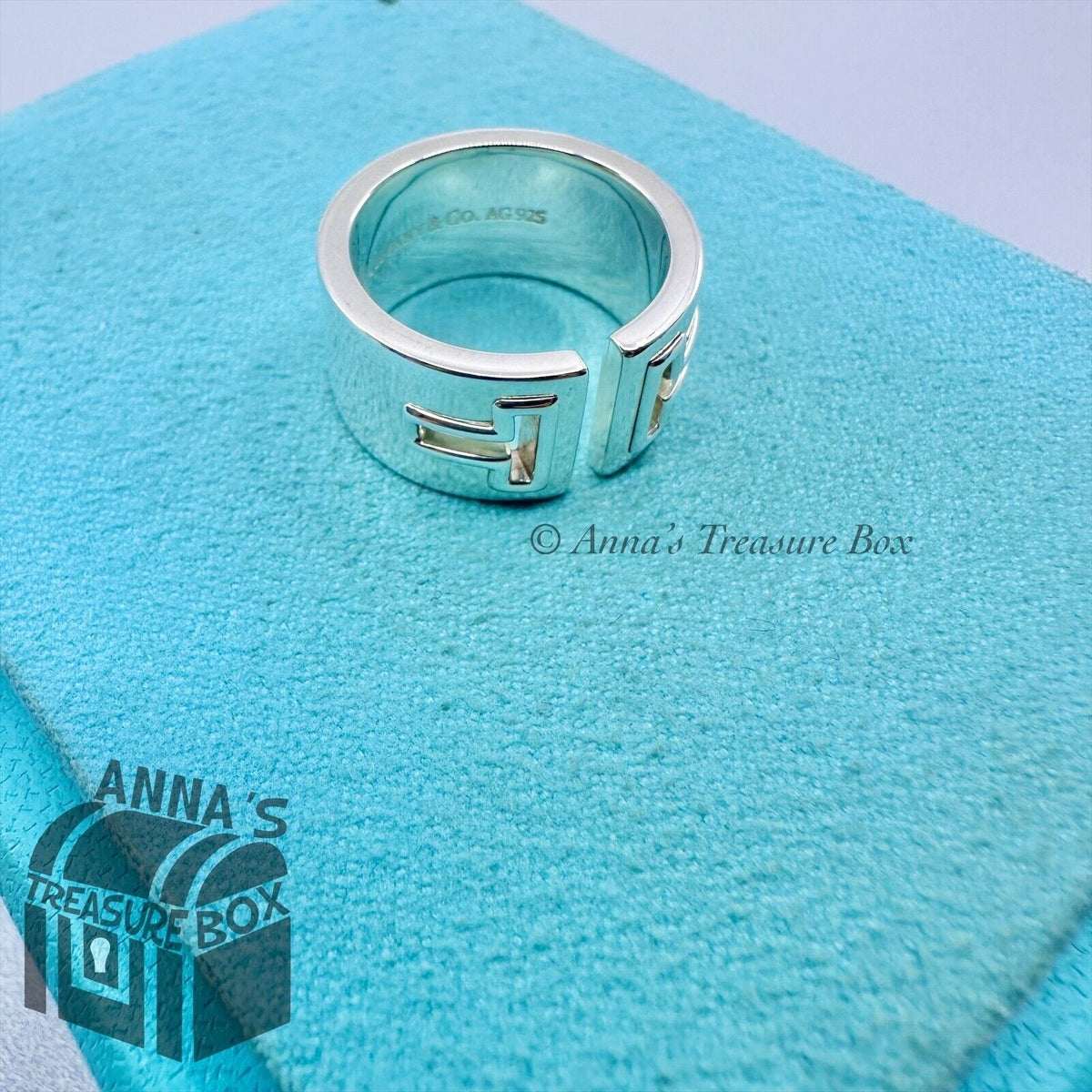 Tiffany & Co. Sterling Silver T Square Ring Band Ring Size 6 with Box deals And Pouch