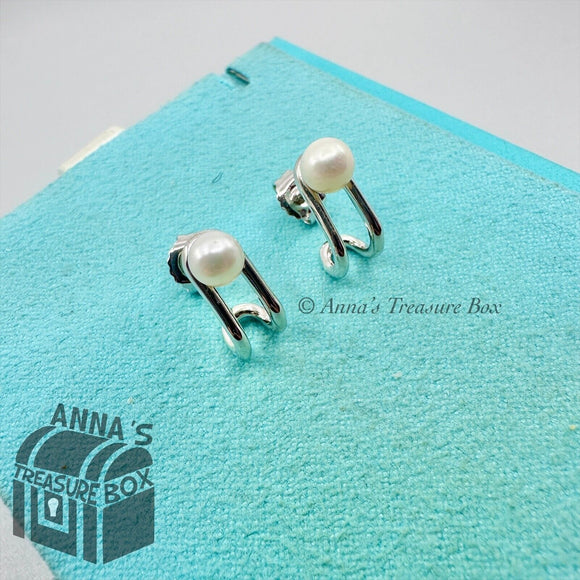 Tiffany & Co. 925 Silver HardWear Double Pearl Hinged Earrings (box, pch, rbn)