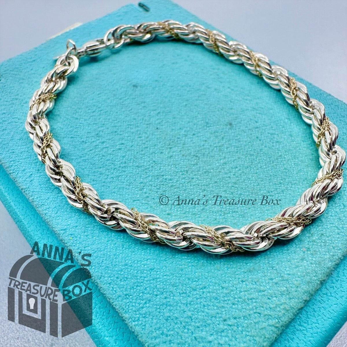 Tiffany & Co. 925 Silver 18k Yellow Gold Twist Rope 7.25
