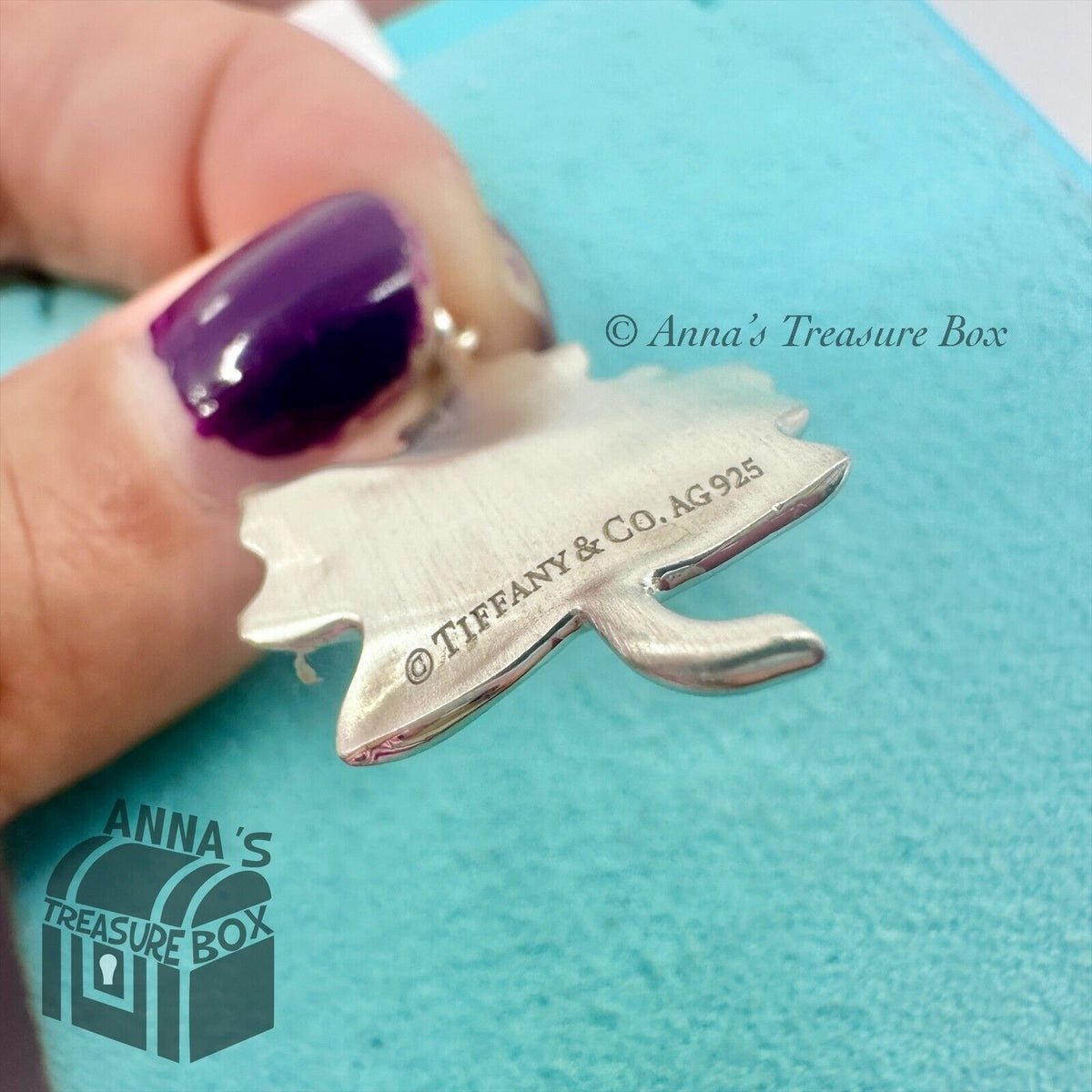 Tiffany 925 Silver Matte Maple Leaf Pendant Charm (pouch