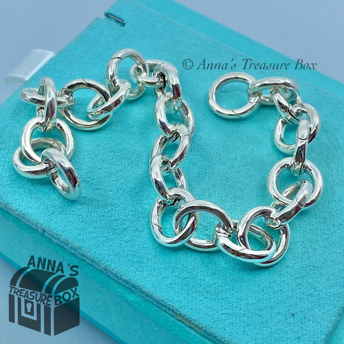 Tiffany & Co. 925 Silver Blue Enamel Oval Clasping Link Bracelet Exten –  Anna's Treasure Box LLC