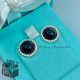 Tiffany & Co. 925 Silver Black Onyx Twist Rope Clip On Earring + Receipt (pouch)