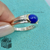 Tiffany & Co. 925 Silver 18K Gold Lapis Lazuli Cabochon Ring Sz. 7.5 (pouch)