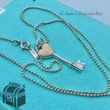 Tiffany & Co. 925 Silver Pink Enamel Heart Key 16" Beaded Necklace (pouch)
