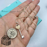 Tiffany & Co. 925 Silver Pink Enamel Heart Key 16" Beaded Necklace (pouch)