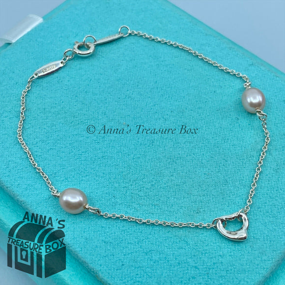 Tiffany & Co. 925 Silver Pink Pearl By The Yard Open Heart 7