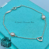 Tiffany & Co. 925 Silver Pink Pearl By The Yard Open Heart 7" Bracelet (pouch)