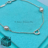 Tiffany & Co. 925 Silver Pink Pearl By The Yard Open Heart 7" Bracelet (pouch)