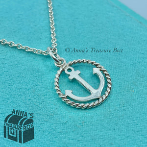 Tiffany & Co. 925 Silver Round Twist Anchor Charm 18" Necklace (box+pouch)