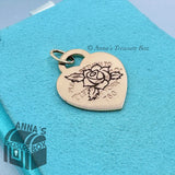 Tiffany & Co. 18K Rose Gold RTT Rose Etched LARGE Charm Pendant (bx, pch, rbbn)