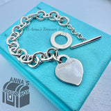 Tiffany & Co. 925 Silver RTT Heart Diamond Toggle 7.25" Bracelet (bx, pch, rbn)
