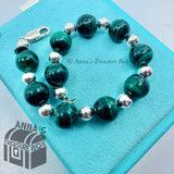 Tiffany & Co. 925 Silver 10mm Malachite Silver Bead 7.5" Bracelet (box, pch)