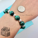 Tiffany & Co. 925 Silver 10mm Malachite Silver Bead 7.5" Bracelet (box, pch)