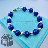 Tiffany & Co. 925 Silver 10mm Lapis Lazuli Silver Bead 7.75" Bracelet (box, pch)