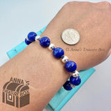 Tiffany & Co. 925 Silver 10mm Lapis Lazuli Silver Bead 7.75" Bracelet (box, pch)