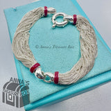 Tiffany & Co. 925 Silver Red Enamel Multi Strand Mesh 7.75" Bracelet (pouch)