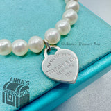 Tiffany & Co. 925 Silver RTT Heart Tag 7-8mm Pearl 7.5" Bracelet (bx, pch, rbn)