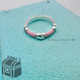 Tiffany & Co. 925 Silver Pink Enamel Signature X Stack Band Ring Size 8.5 (pouch