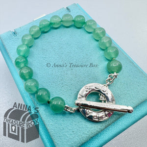 Tiffany & Co. 925 Silver 8mm Green Aventurine Toggle 7.75" Bracelet (pouch)