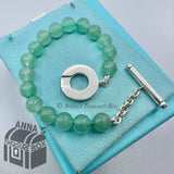 Tiffany & Co. 925 Silver 8mm Green Aventurine Toggle 7.75" Bracelet (pouch)
