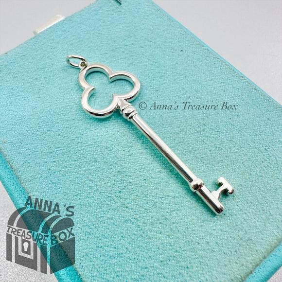 Tiffany & Co. 925 Silver Clover Trefoil Large T Key Charm Pendant 2.25