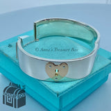 Tiffany & Co. 925 Silver 18K Gold Love Lock Hinge 7" Bangle (Box, Pouch, Ribbon)