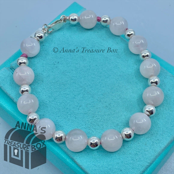 Tiffany & Co. 925 Silver Bead 10mm Rose Quartz 8.5