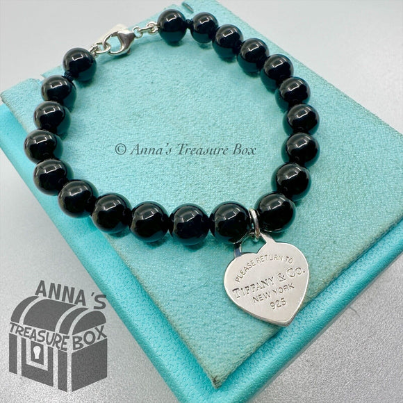 Tiffany & Co. 925 Silver RTT Heart Tag 8mm Black Onyx 7