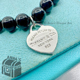 Tiffany & Co. 925 Silver RTT Heart Tag 8mm Black Onyx 7" Bracelet (pouch)