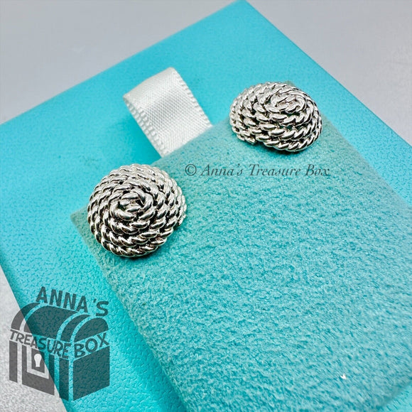 Tiffany & Co. 925 Silver Mesh Twist Cable Rope Round Earrings (pouch)