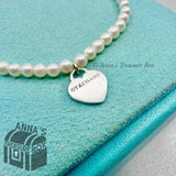 Tiffany & Co. 925 Silver RTT Heart Tag 4mm Pearl 7" Bracelet (box)