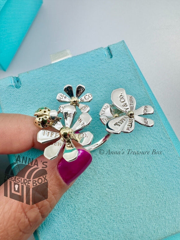 Tiffany & Co. 925 Silver 18k RTT Love Bug Flower Cluster Ring Size 7 (boxset)