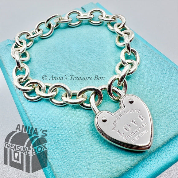 Tiffany & Co. 925 Silver Love Lock Padlock X-Large Chain Link 8