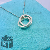 Tiffany & Co. 925 Silver 1837 Interlocking Circles Ring 16” Necklace (box)