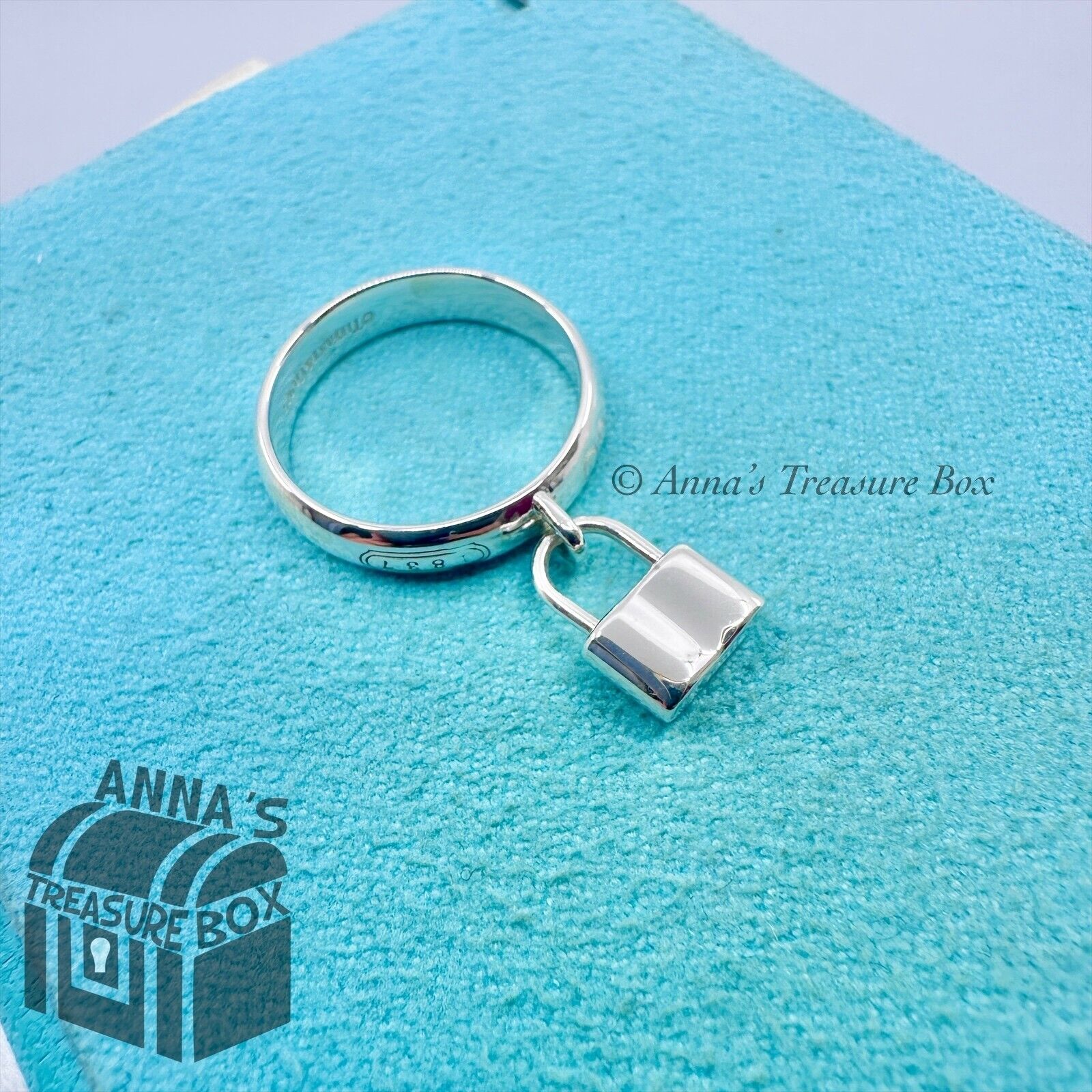 Tiffany & Co. 925 Silver 1837 Dangle Lock Ring Sz. 5 (pouch