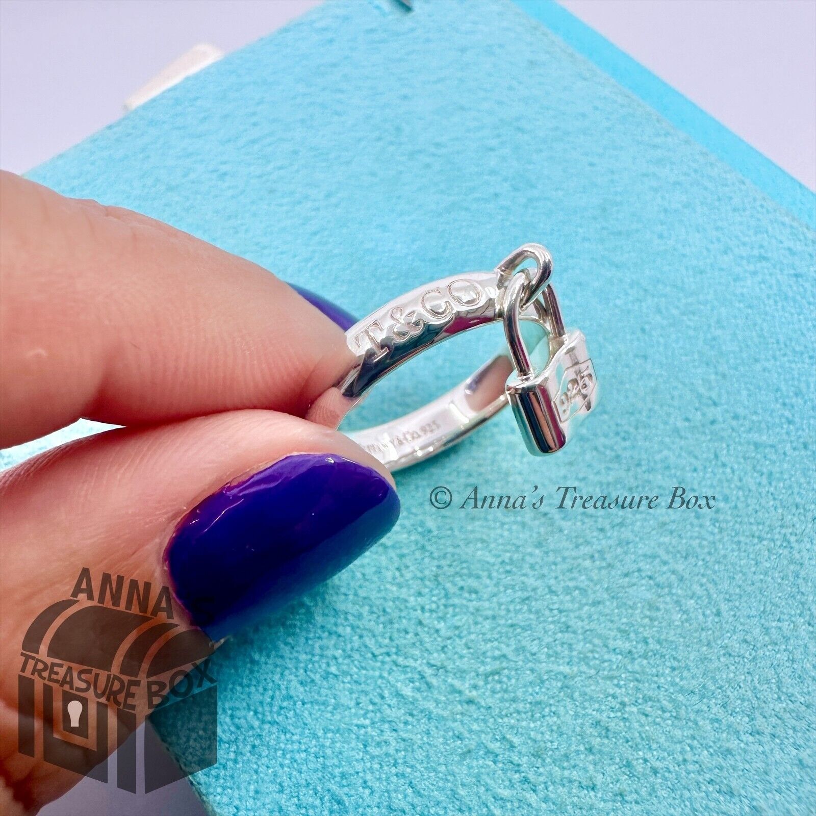 Tiffany & Co. 925 Silver 1837 Dangle Lock Ring Sz. 5 (pouch