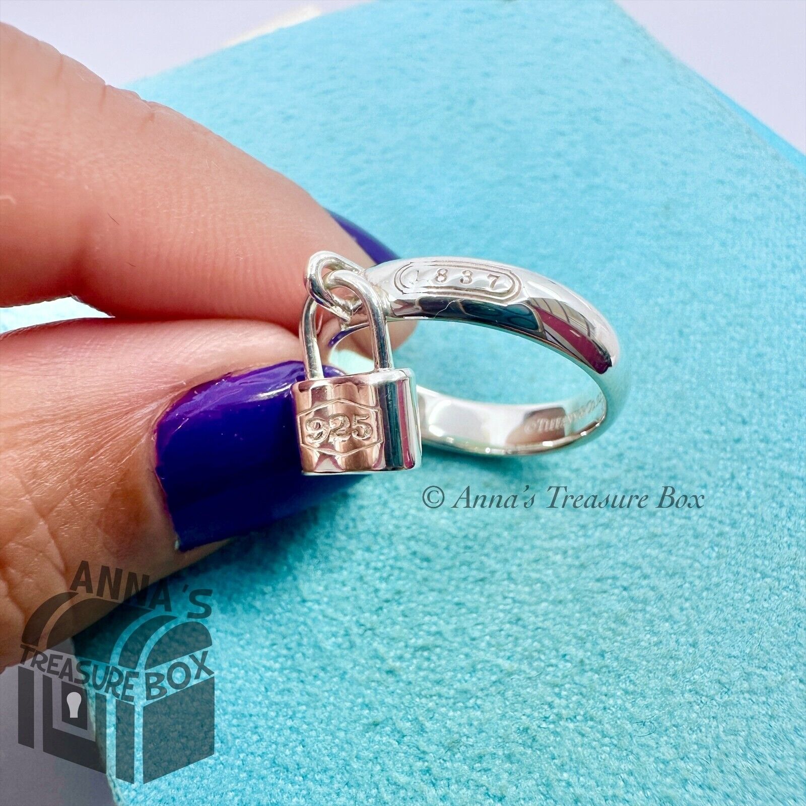 Tiffany & Co. 925 Silver 1837 Dangle Lock Ring Sz. 5 (pouch