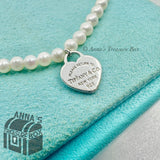 Tiffany & Co. 925 Silver RTT Heart Tag 4mm Pearl 6.75" Bracelet (pouch)