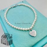 Tiffany & Co. 925 Silver RTT Heart Tag 4mm Pearl 6.75" Bracelet (pouch)