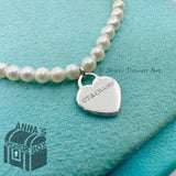 Tiffany & Co. 925 Silver RTT Heart Tag 4mm Pearl 6.75" Bracelet (pouch)