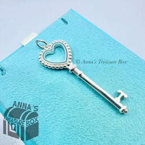 Tiffany & Co. 925 Silver 2.25" Blue Enamel Outline Beaded Heart Key (pouch)