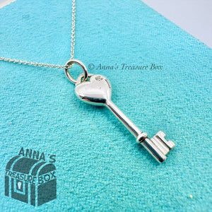 Tiffany & Co. 925 Silver Mini Diamond Heart Key 16" Necklace (pouch)