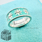 Tiffany & Co. 925 Silver Blue Enamel Daisy Sz. 5.75 Band Ring (bx, pch. rbbn)