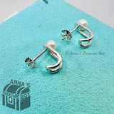 Tiffany & Co. 925 Silver HardWear Double Pearl Hinged Earrings (box, pch, rbn)