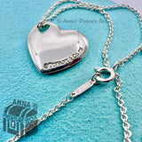 Tiffany & Co. 925 Silver Puff Heart Cutout Pendant 16" Necklace (pouch)