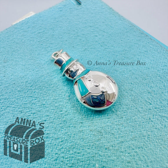 Tiffany & Co. 925 Silver Blue Enamel Snowman Charm Pendant (box, pouch, ribbon)