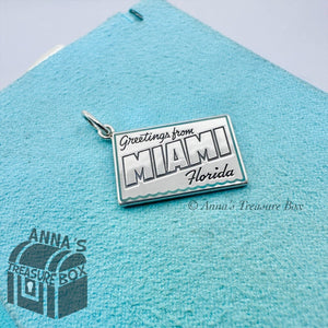 Tiffany & Co. 925 Silver Blue Enamel Miami Postcard Charm (box, pouch, ribbon)