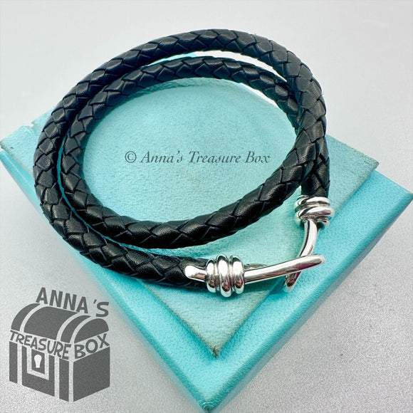Tiffany & Co. 925 Silver LARGE Picasso Braided Black Double Wrap Bracelet (pch)
